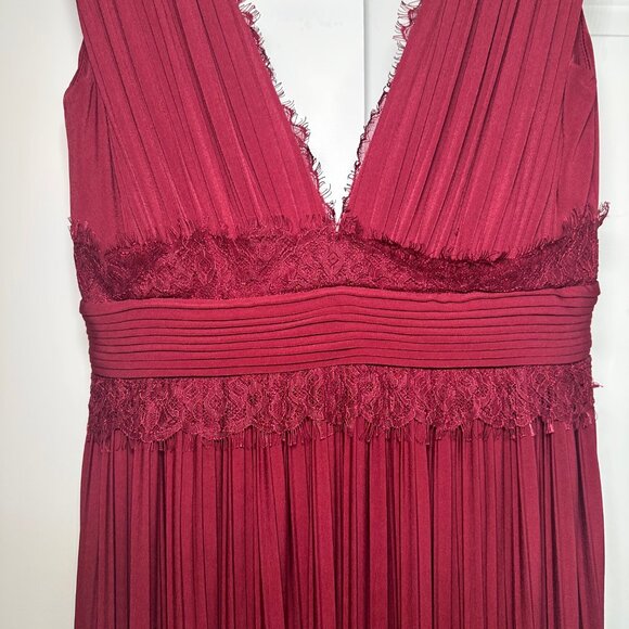 ASOS Burgundy Lace Insert Pleated Slit Maxi Dress 8 - Picture 8 of 14